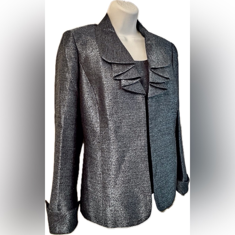 Kasper Metallic Navy Blue Open-Front Blazer and Camisole Set
